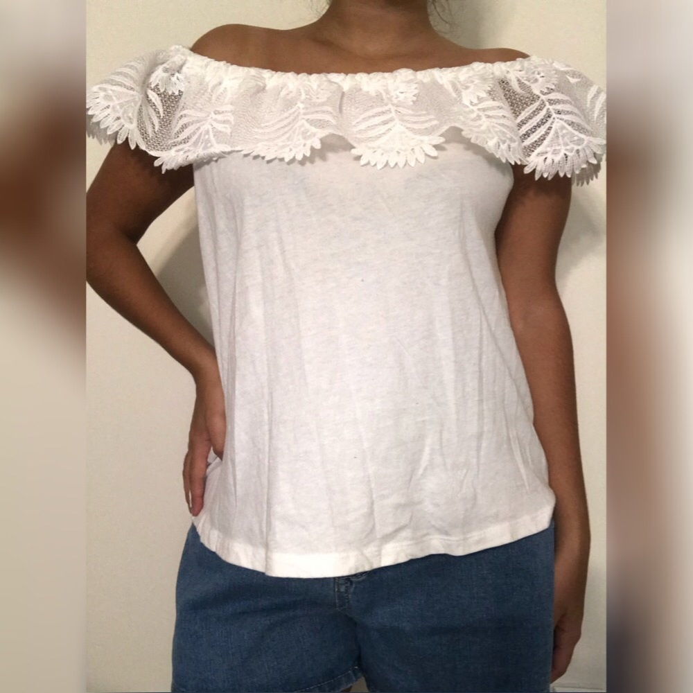 White off-the-shoulder floral top